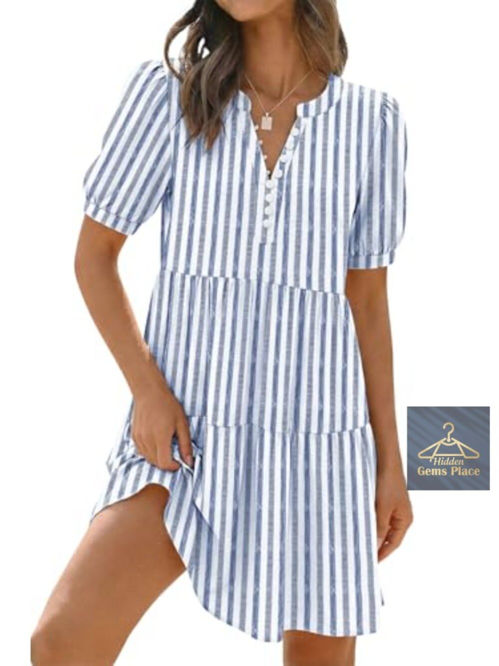 Striped T-Shirt Sundress V-Neck Swim Coverup Summer Midi Dress